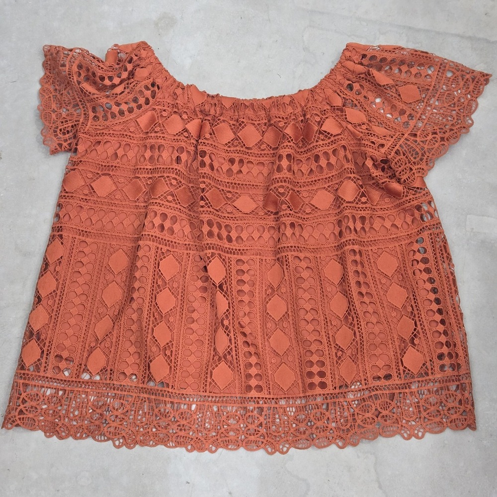 Maurices Orange Crocheted Lace Top Boho Cottagecore Off The Shoulder Blouse Sz 2